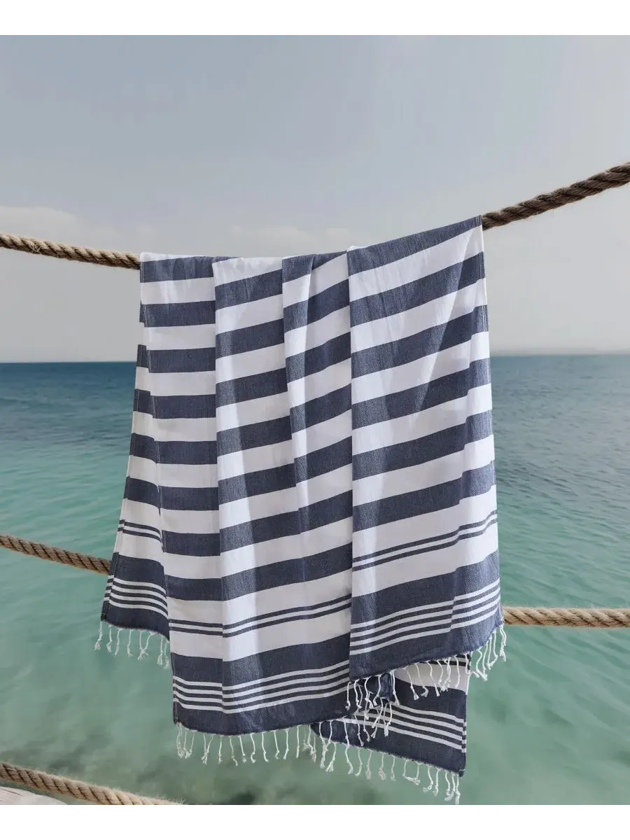 Комплект пляжных полотенец из турецкого хлопка Salty Stripe Oceanfront Resort — изображение 4 из 5, синий