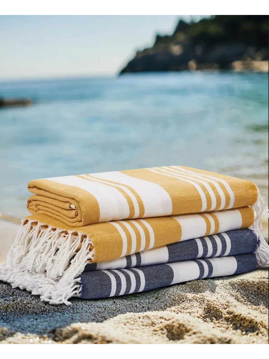 Набор пляжных полотенец из турецкого хлопка Salty Stripe Oceanfront Resort — изображение 3 из 4, синий желтый