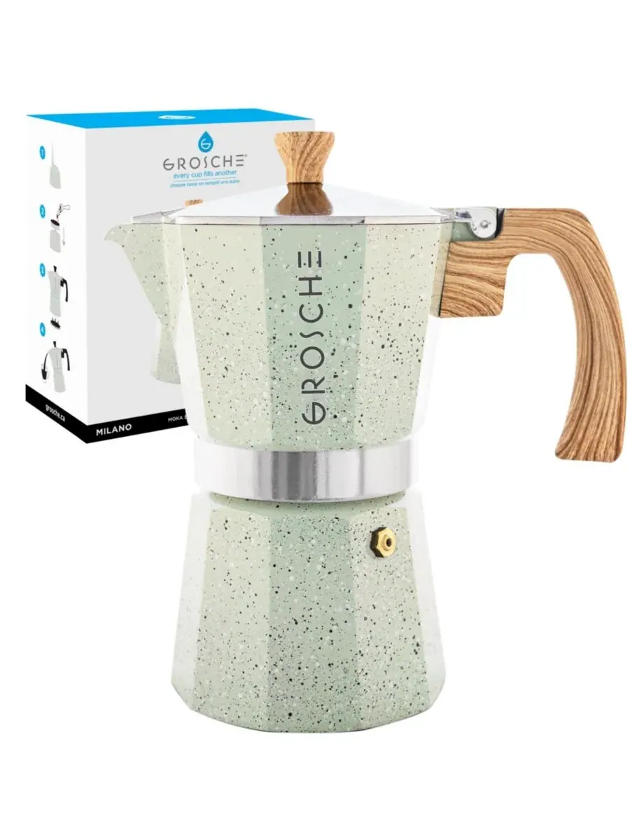 Кофеварка-мока MILANO Stone для приготовления эспрессо на плите, на 9 чашек, 0,4 л Grosche — зеленый