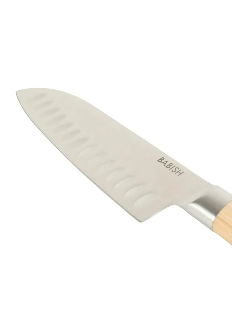17 см кухонный нож Santoku из высокоуглеродистой немецкой стали 1.4116, цельнометаллическая — изображение 3 из 6, коричневый