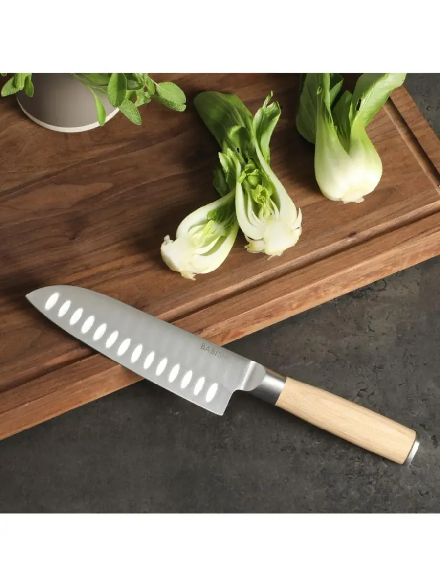 17 см кухонный нож Santoku из высокоуглеродистой немецкой стали 1.4116, цельнометаллическая — изображение 6 из 6, коричневый