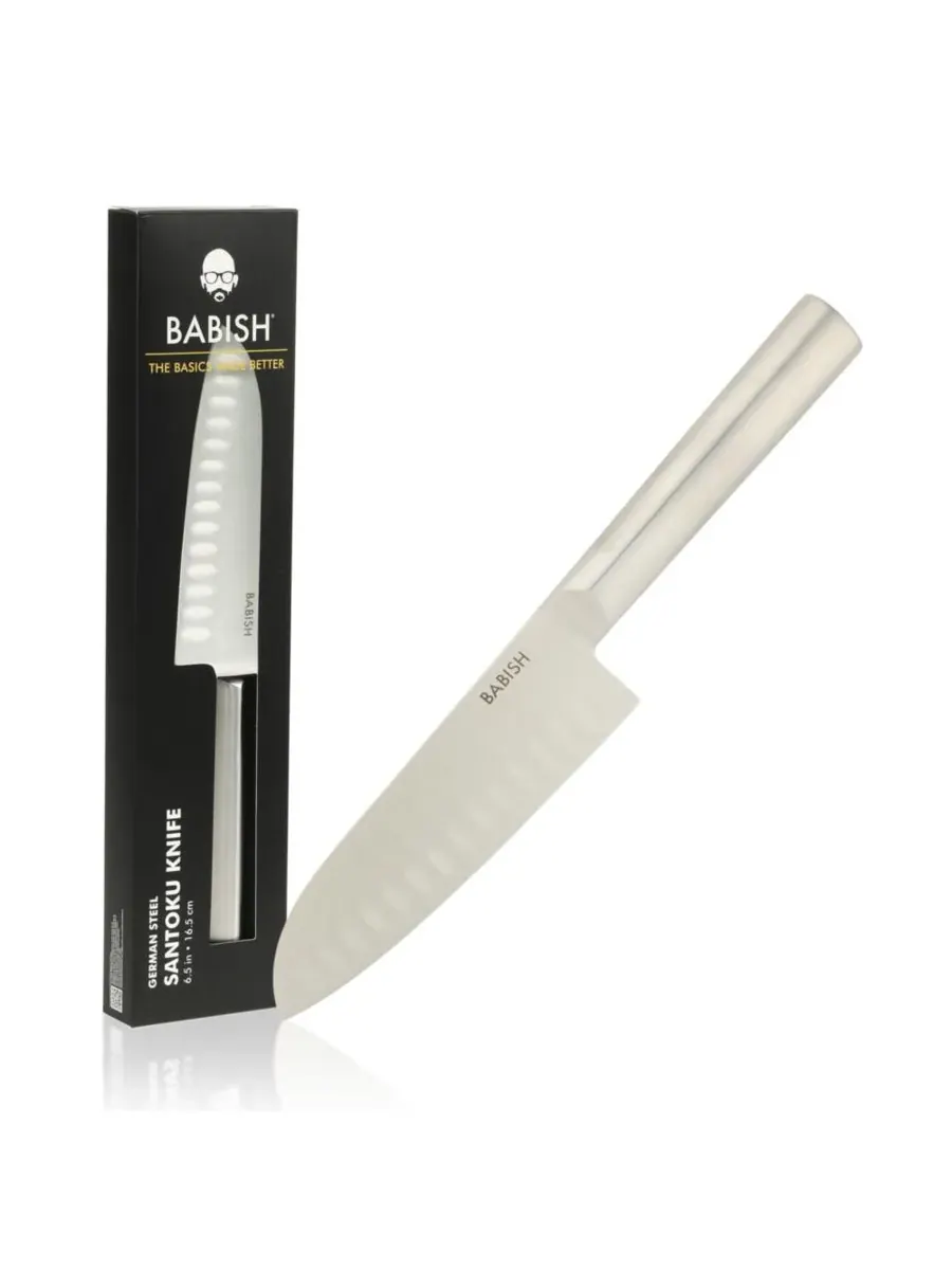 17 см кухонный нож Santoku из высокоуглеродистой немецкой стали 1.4116, цельнометаллическая — серебристый