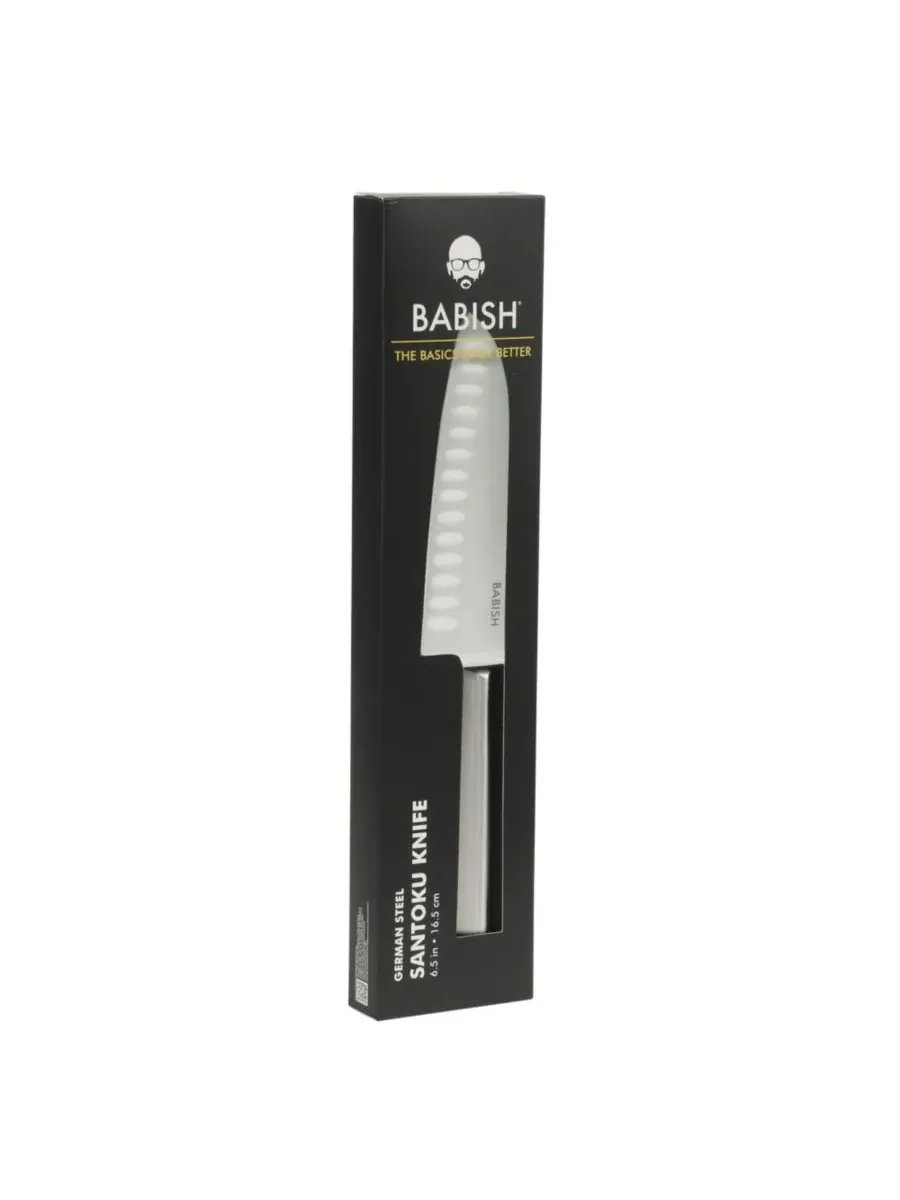 17 см кухонный нож Santoku из высокоуглеродистой немецкой стали 1.4116, цельнометаллическая — изображение 4 из 6, серебряный