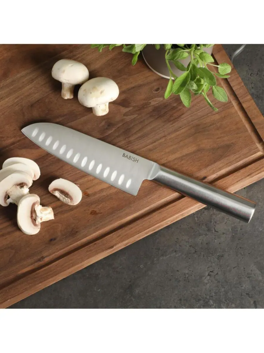 17 см кухонный нож Santoku из высокоуглеродистой немецкой стали 1.4116, цельнометаллическая — изображение 5 из 6, серебряный