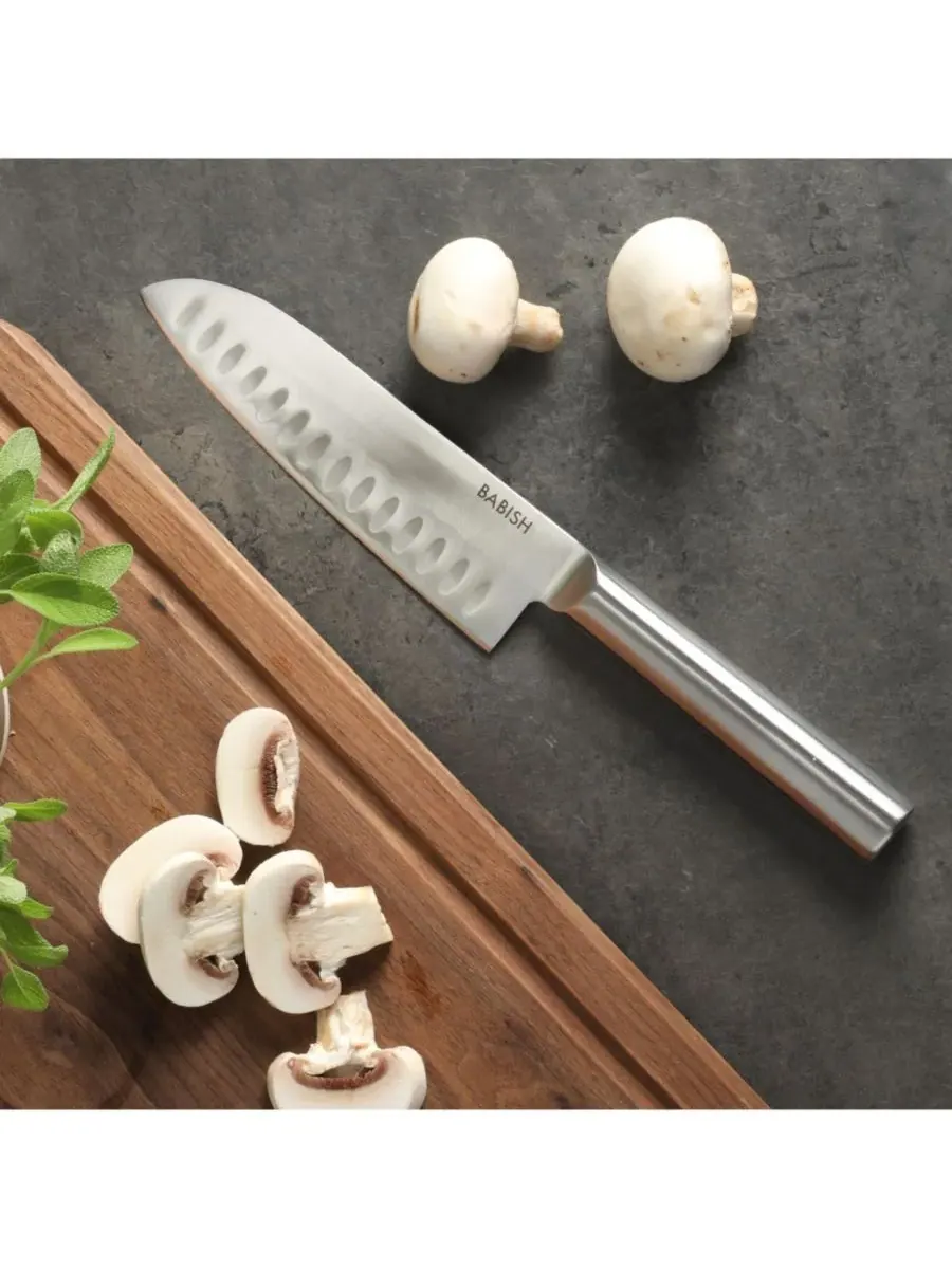 17 см кухонный нож Santoku из высокоуглеродистой немецкой стали 1.4116, цельнометаллическая — изображение 6 из 6, серебряный