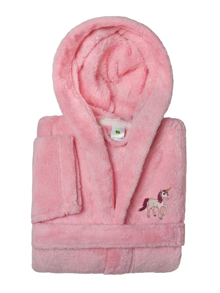 Детский махровый халат с капюшоном и вышивкой Unicorn Super Plush Linum Home