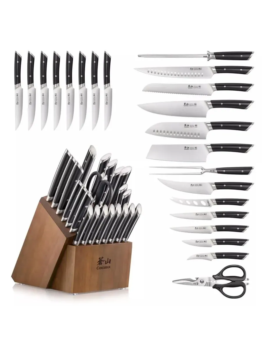 Набор ножей Helena Series Steel, 23 предмета, с подставкой Cangshan — черный
