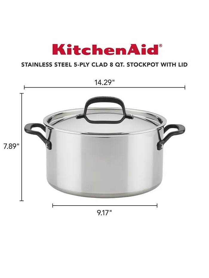 Кастрюля KitchenAid 5-Ply Clad Stainless Steel Induction, 7,6 л — изображение 8 из 10, серебряный