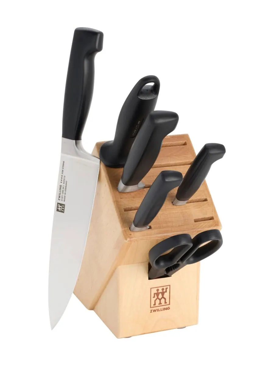 Набор кухонных ножей в блоке Zwilling Four Star, 7 предметов, коричневый/каучуковое дерево