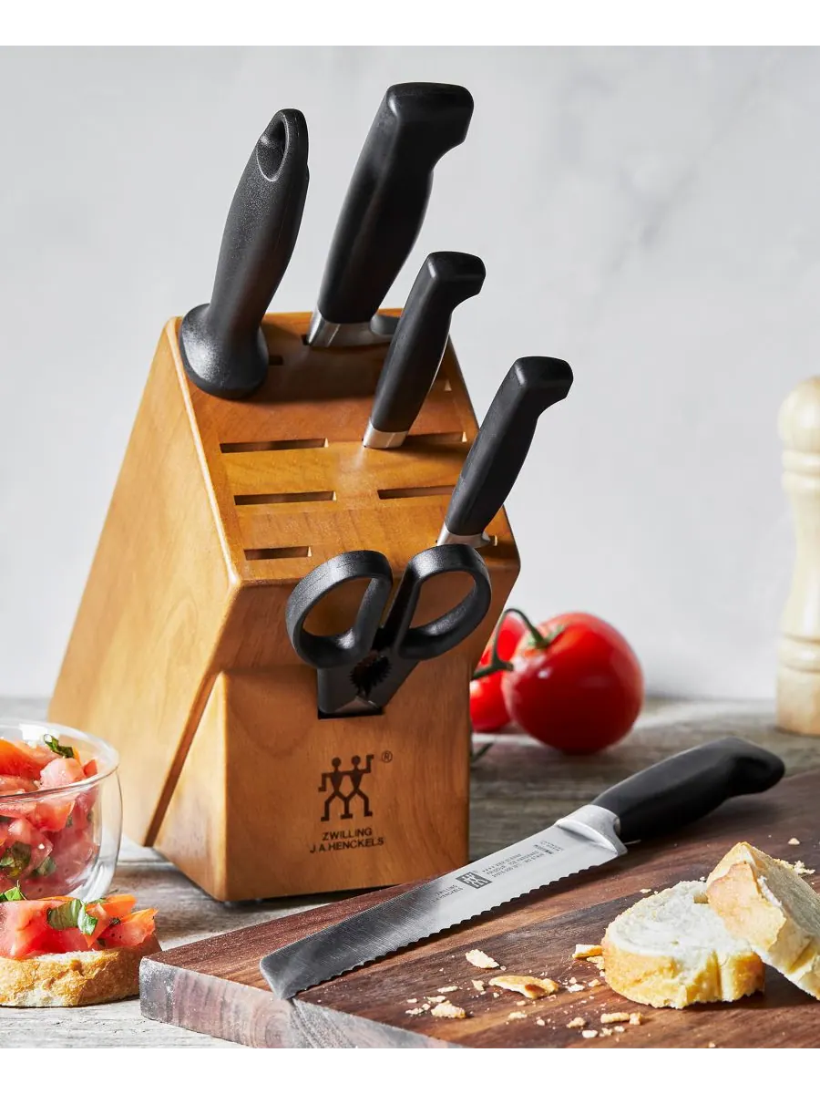 Набор кухонных ножей в блоке Zwilling Four Star, 7 предметов, коричневый/каучуковое дерево — изображение 7 из 8