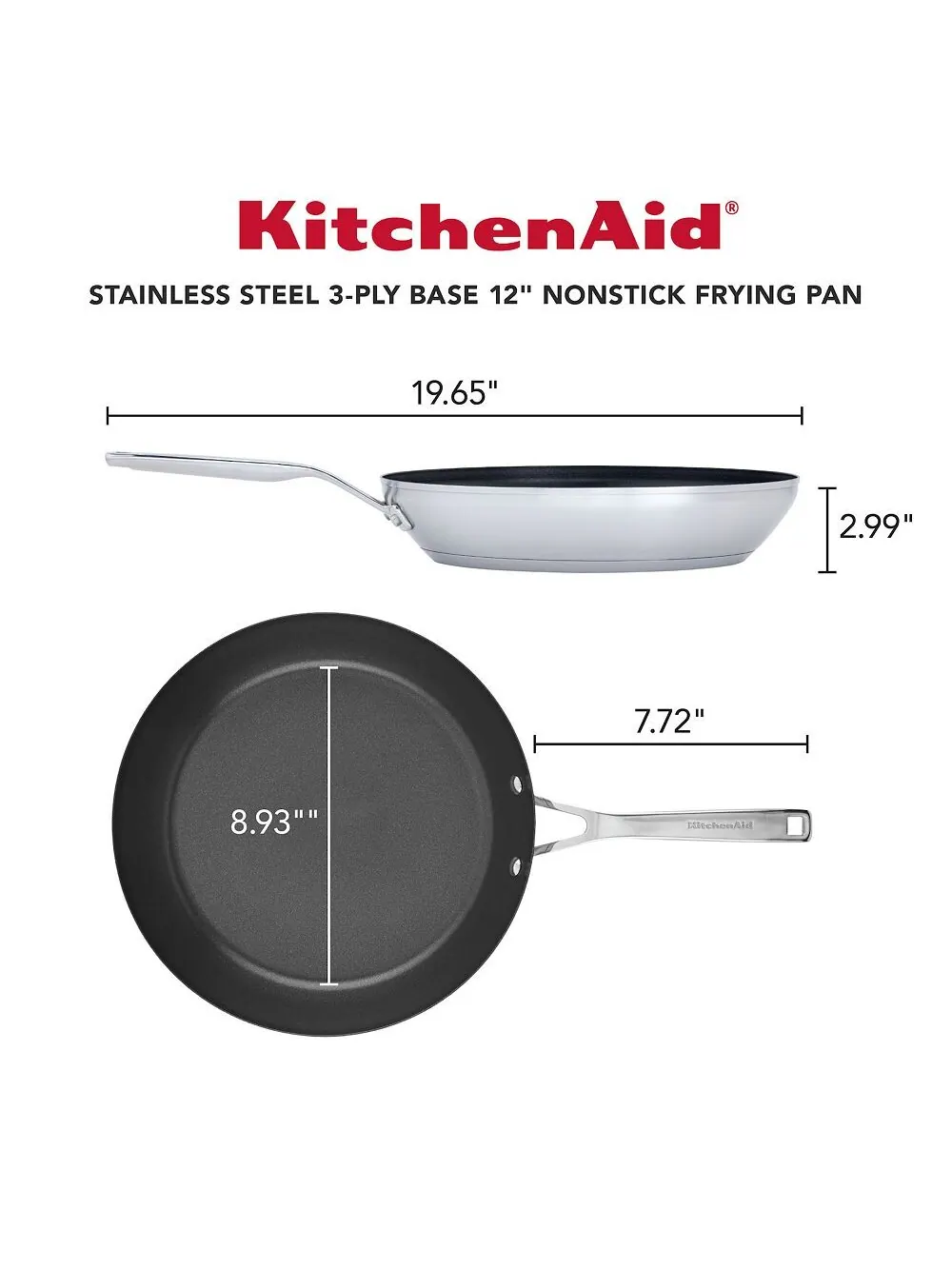 Сковорода KitchenAid 3-Ply Base Stainless Steel Nonstick Induction, 30 см — изображение 5 из 5, серебряный
