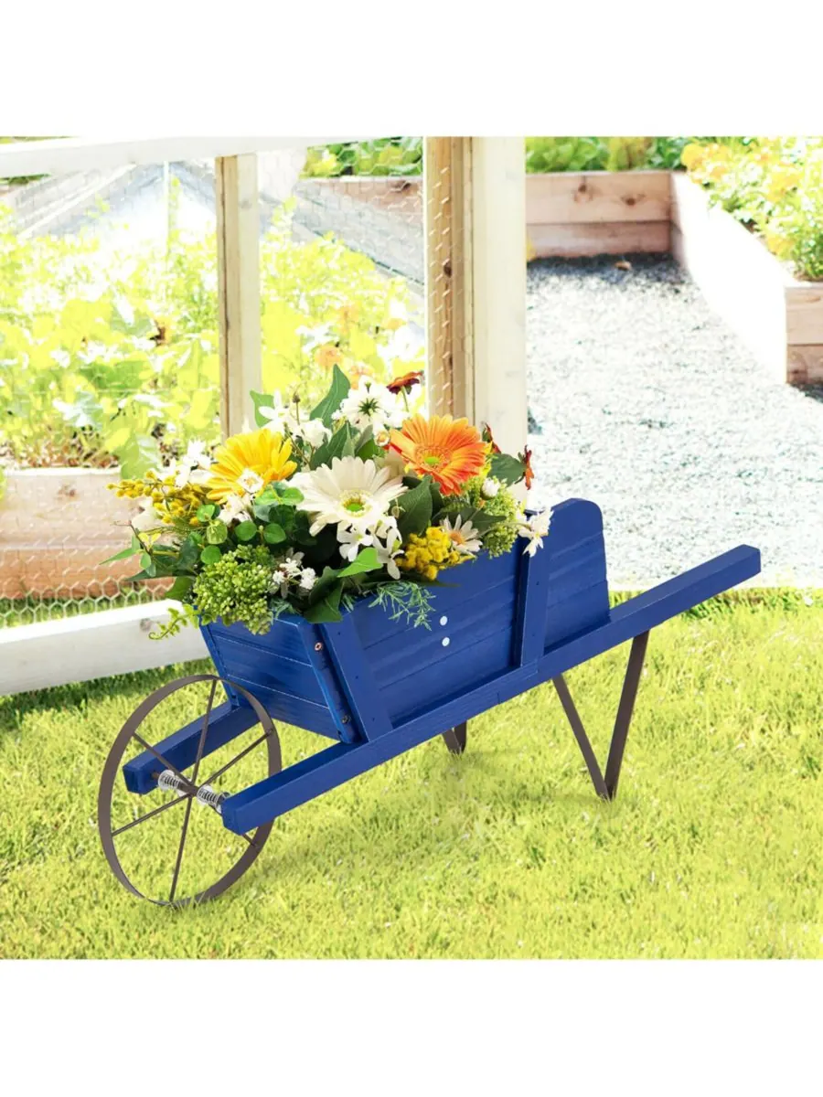 Деревянная тележка-кашпо размером 27,5'' x 10,5'' x 11,5'' (Д x Ш x В) - декоративная тележка для — изображение 3 из 10