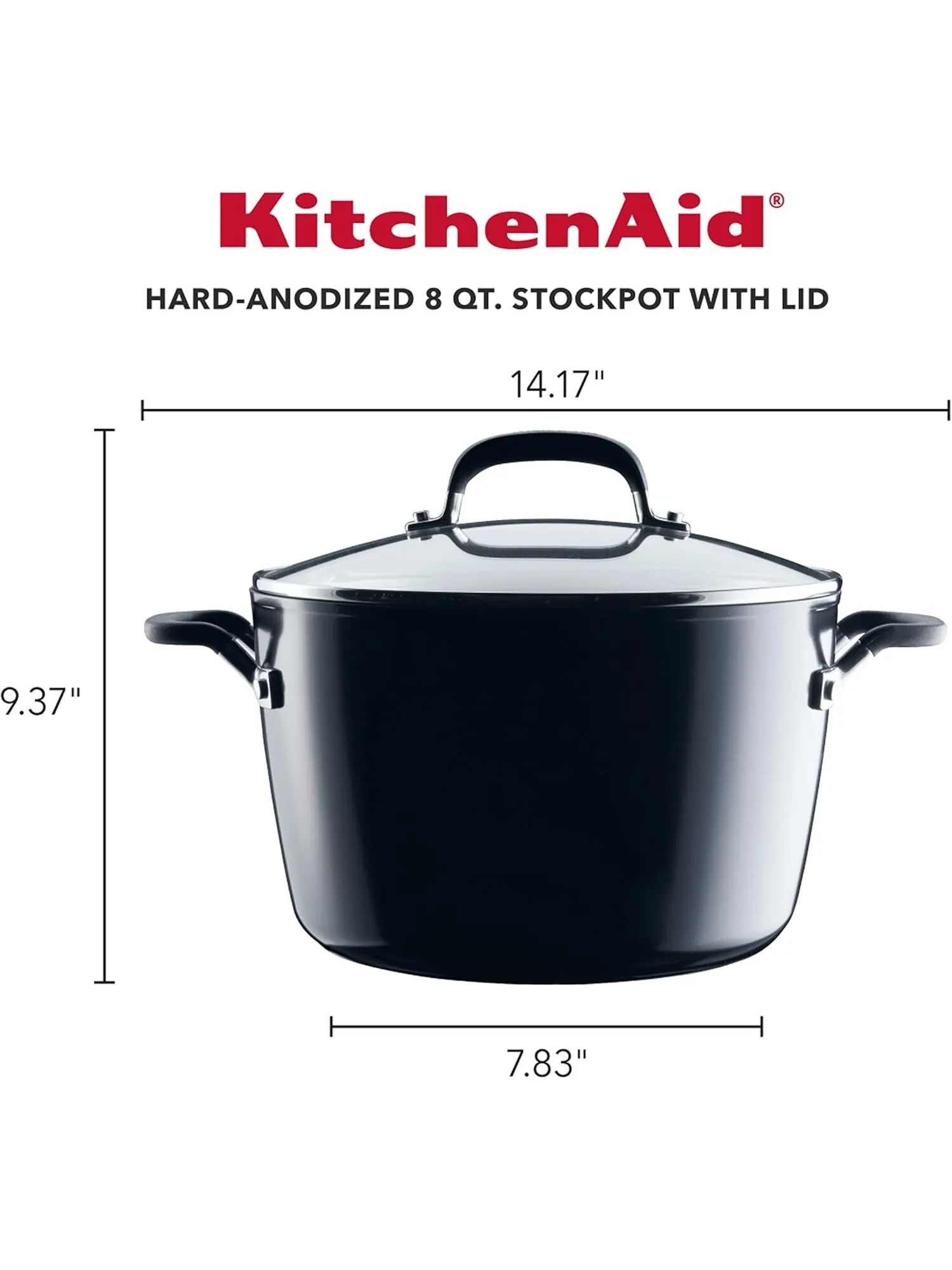 Кастрюля KitchenAid Hard-Anodized, 7,6 л — изображение 2 из 14, черный