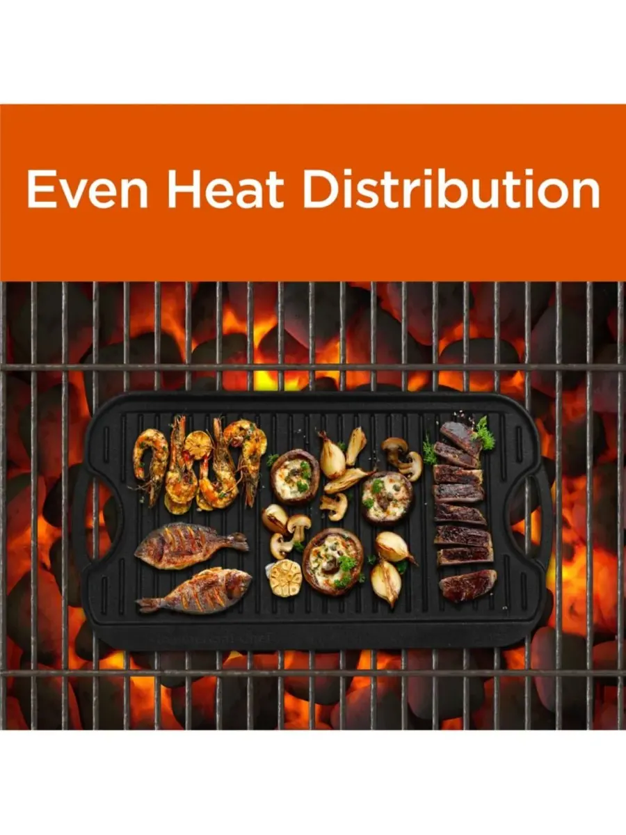 Предварительно обработанная чугунная двусторонняя решетка для гриля Commercial Chef — изображение 3 из 6, черный