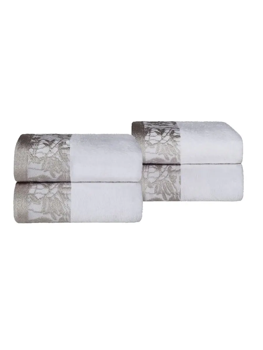 Комплект полотенец для рук Wisteria Floral Embroidered Jacquard Border Cotton Superior, 4 шт — изображение 1 из 11, белый