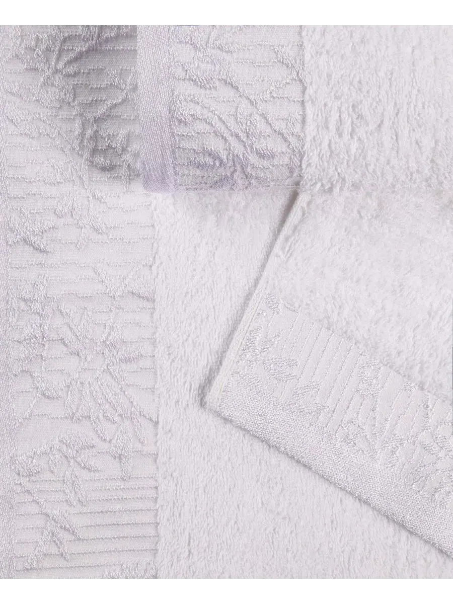 Комплект полотенец для рук Wisteria Floral Embroidered Jacquard Border Cotton Superior, 4 шт — изображение 4 из 11, белый