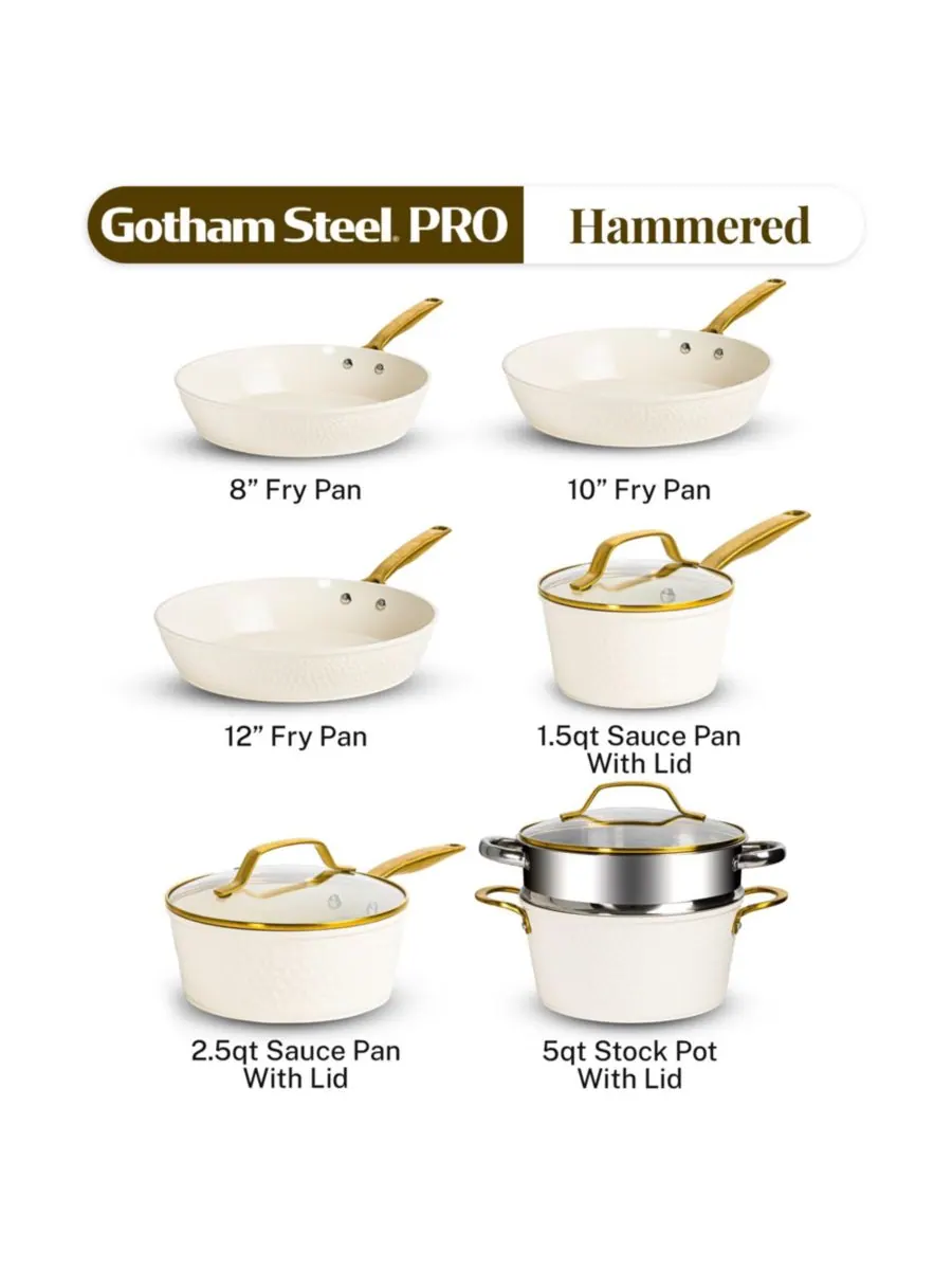 Набор кухонной посуды Gotham Steel Pro Hammered Collection, 10 предметов — изображение 2 из 6, бежевый