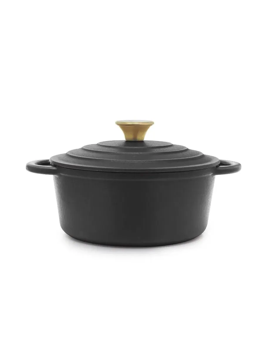 Эмалированная чугунная кастрюля-казан объемом 3 л с крышкой Sedona Kitchen — изображение 2 из 9, черный
