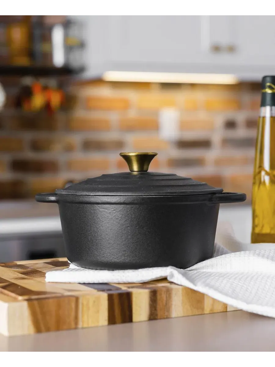 Эмалированная чугунная кастрюля-казан объемом 3 л с крышкой Sedona Kitchen — изображение 6 из 9, черный