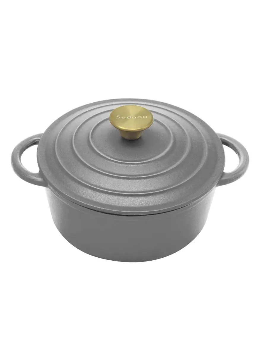 Эмалированная чугунная кастрюля-казан объемом 3 л с крышкой Sedona Kitchen — изображение 1 из 9, темно-серый