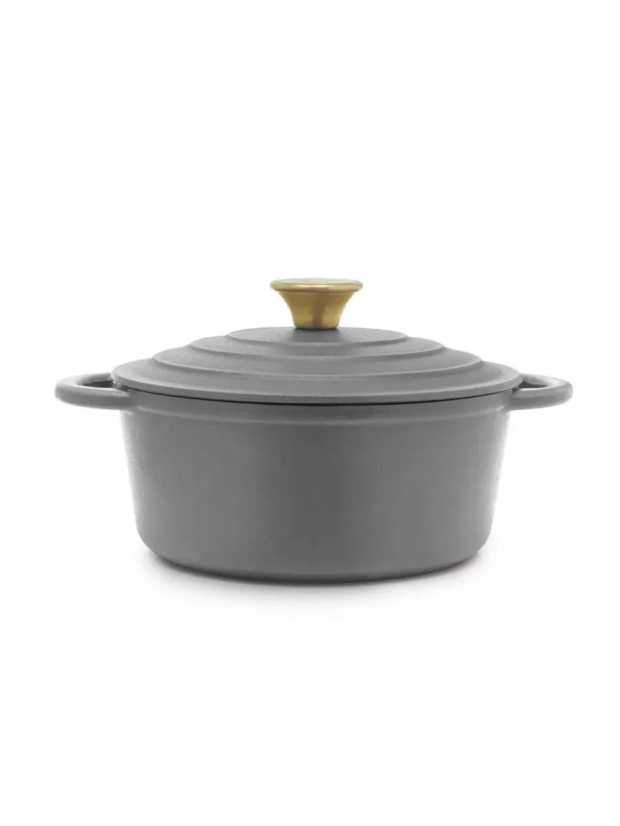 Эмалированная чугунная кастрюля-казан объемом 3 л с крышкой Sedona Kitchen — изображение 2 из 9, темно-серый