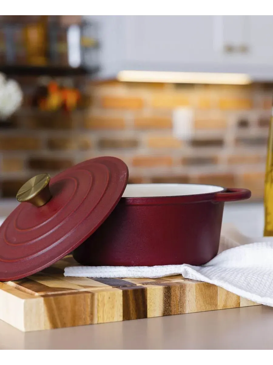Эмалированная чугунная кастрюля-казан объемом 3 л с крышкой Sedona Kitchen — изображение 7 из 9, красный