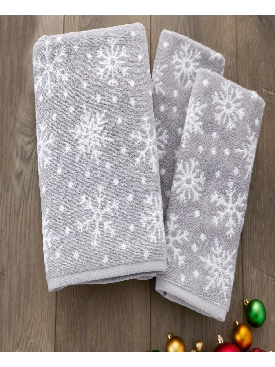 Набор махровых полотенец для рук с жаккардовым узором, 40x64 см, Scattered Snowflakes SKL Home — изображение 5 из 5, серый