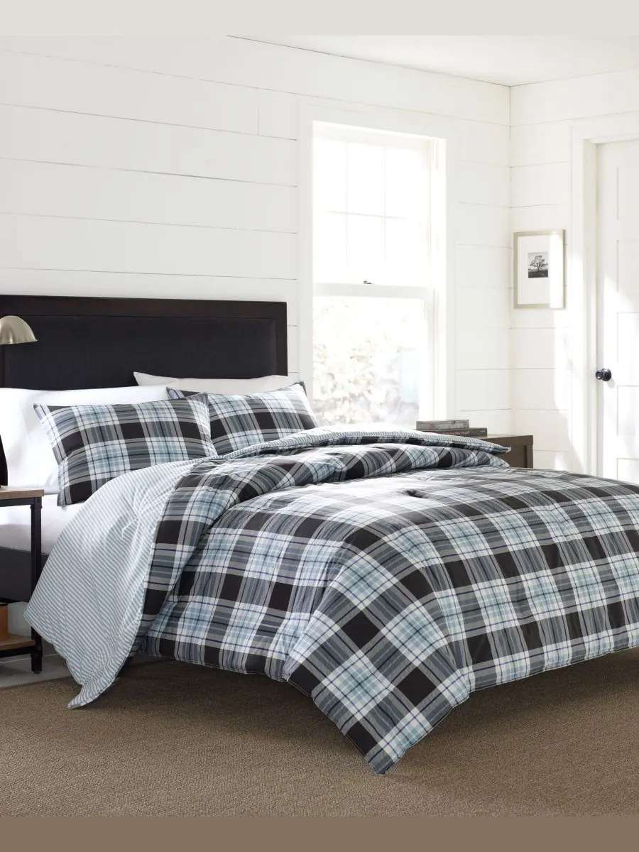 Комплект постельного белья Lewis Plaid Atlantic, размер King Eddie Bauer — изображение 2 из 5, темно-синий