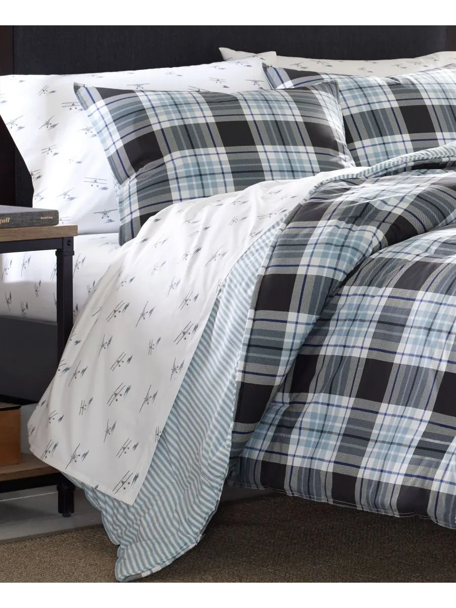 Комплект постельного белья Lewis Plaid Atlantic, размер King Eddie Bauer — изображение 3 из 5, темно-синий