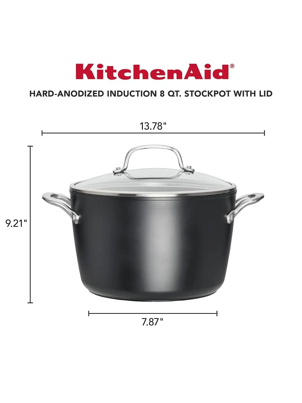 Кастрюля KitchenAid Hard-Anodized Induction, 7,6 л — изображение 4 из 5, черный