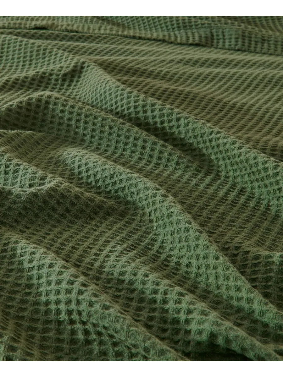Хлопковое одеяло с вафельным плетением Linery & Co, Forest green, Full/Queen — изображение 2 из 6, зеленый