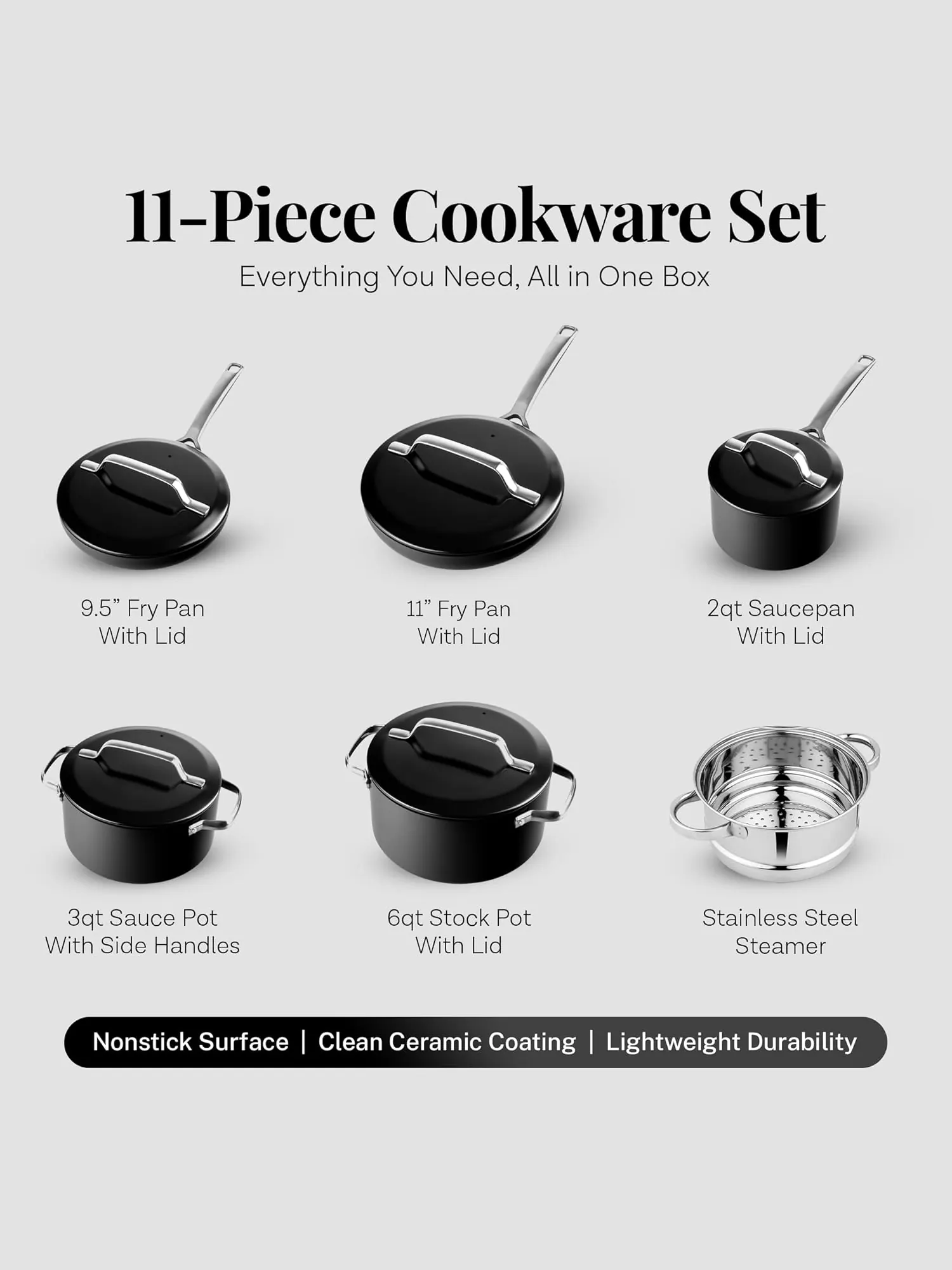 Набор кухонной посуды Gotham Steel Modern Ceramic Nonstick, 11 предметов — изображение 2 из 7, черный