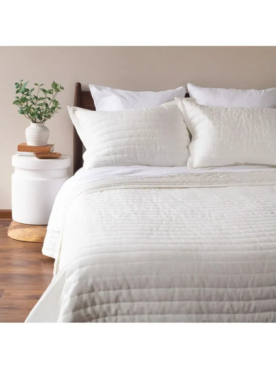 Стеганое одеяло из французского льна с наволочками Twin/Twin XL Bokser Home — изображение 2 из 11, бежевый