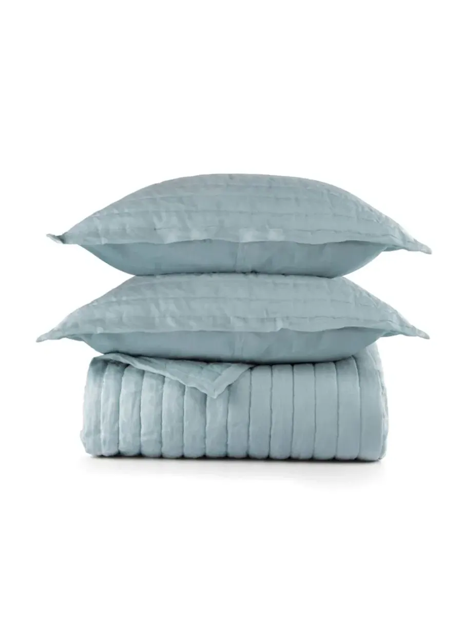 Стеганое одеяло из французского льна с наволочками, Twin/Twin XL Bokser Home, Wave — изображение 9 из 11