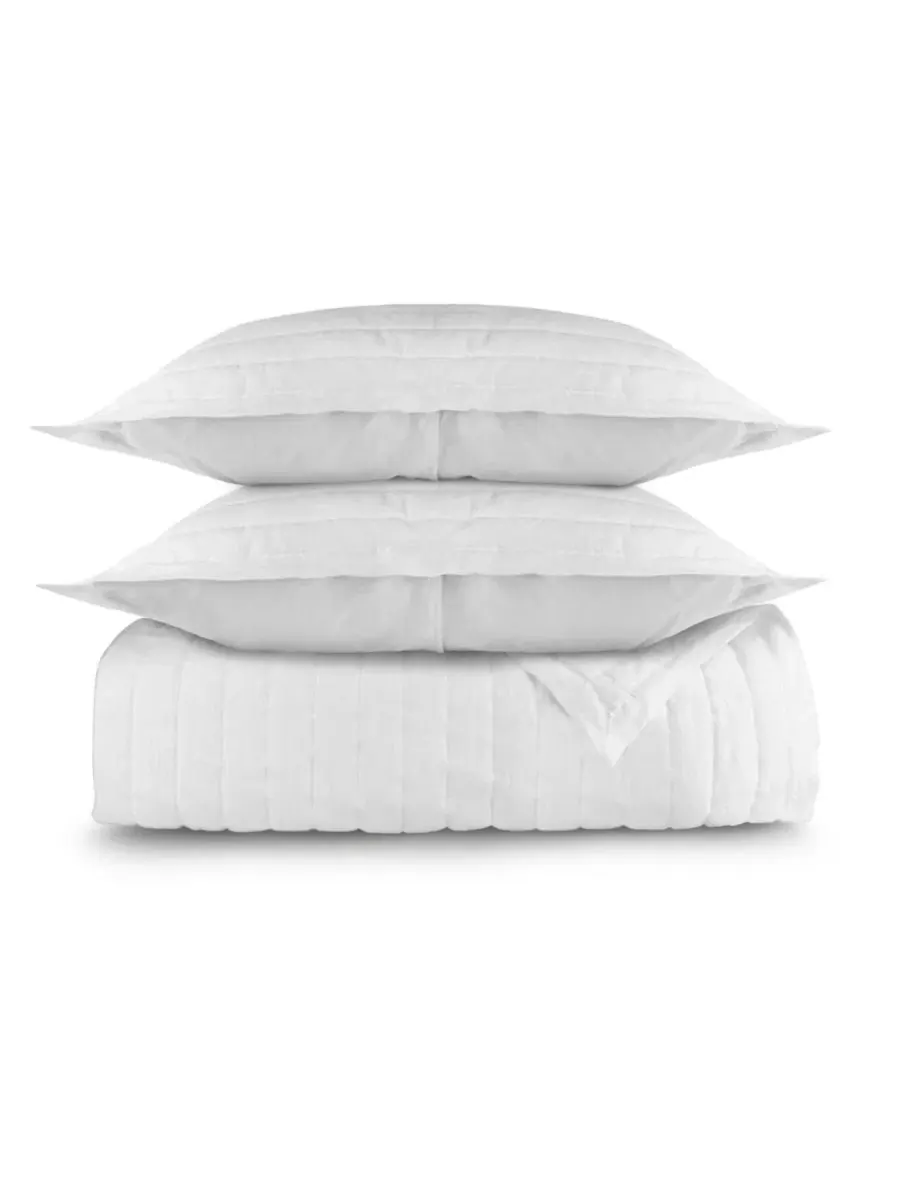 Стеганое одеяло из французского льна с наволочками, Twin/Twin XL Bokser Home — изображение 9 из 11, белый