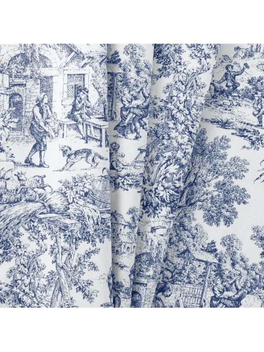 Шторка для ванной из хлопка с принтом Victoria Park Toile Ellis Curtain — изображение 2 из 3, синий