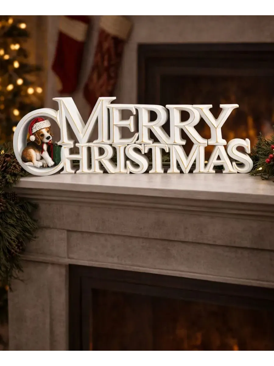 Декоративная фигурка Merry Christmas Puppy Napco — изображение 3 из 4, белый красный