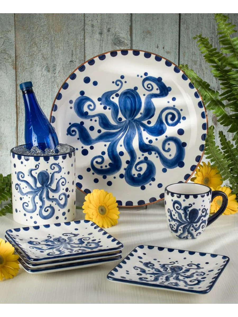 Овальное блюдо «Коста Азул» с осьминогами Euro Ceramica — изображение 3 из 3, синий белый