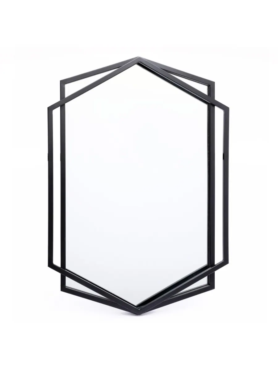 LuxenHome Настенное зеркало в шестиугольной металлической раме, черное, 32 дюйма. Настенное зеркало — черный
