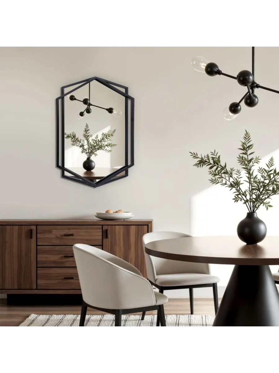 LuxenHome Настенное зеркало в шестиугольной металлической раме, черное, 32 дюйма. Настенное зеркало — изображение 2 из 10