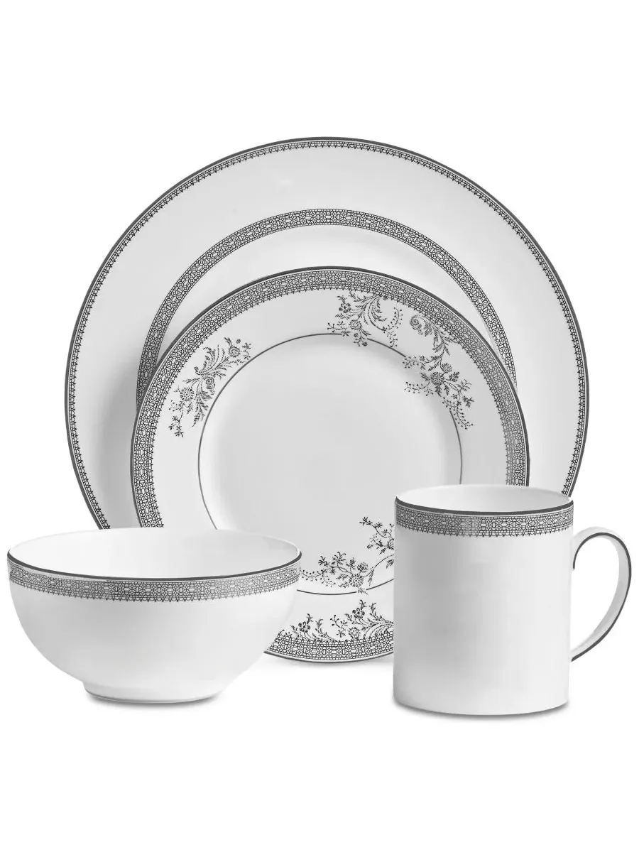 Набор посуды Lace, 4 предмета Vera Wang Wedgwood — серебристый