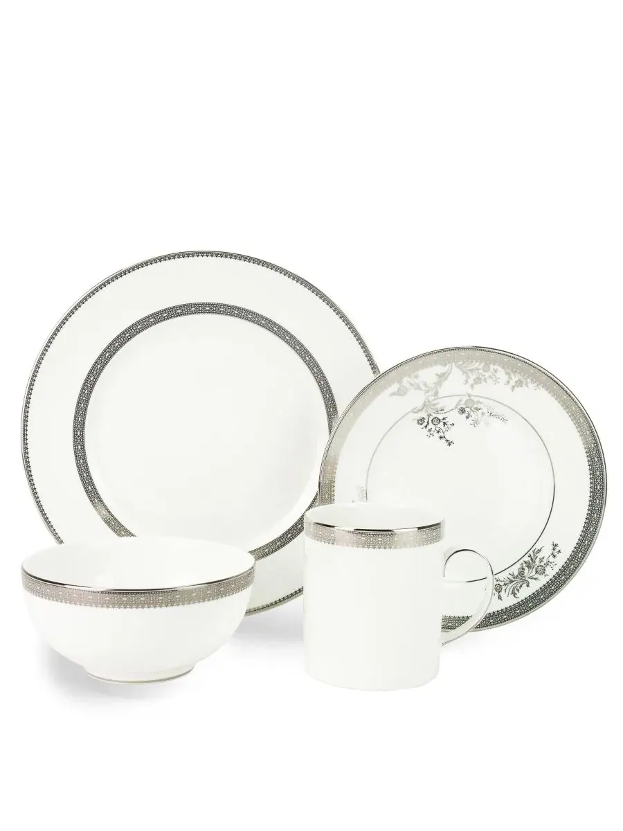 Набор посуды Lace, 4 предмета Vera Wang Wedgwood — изображение 2 из 3, серебряный