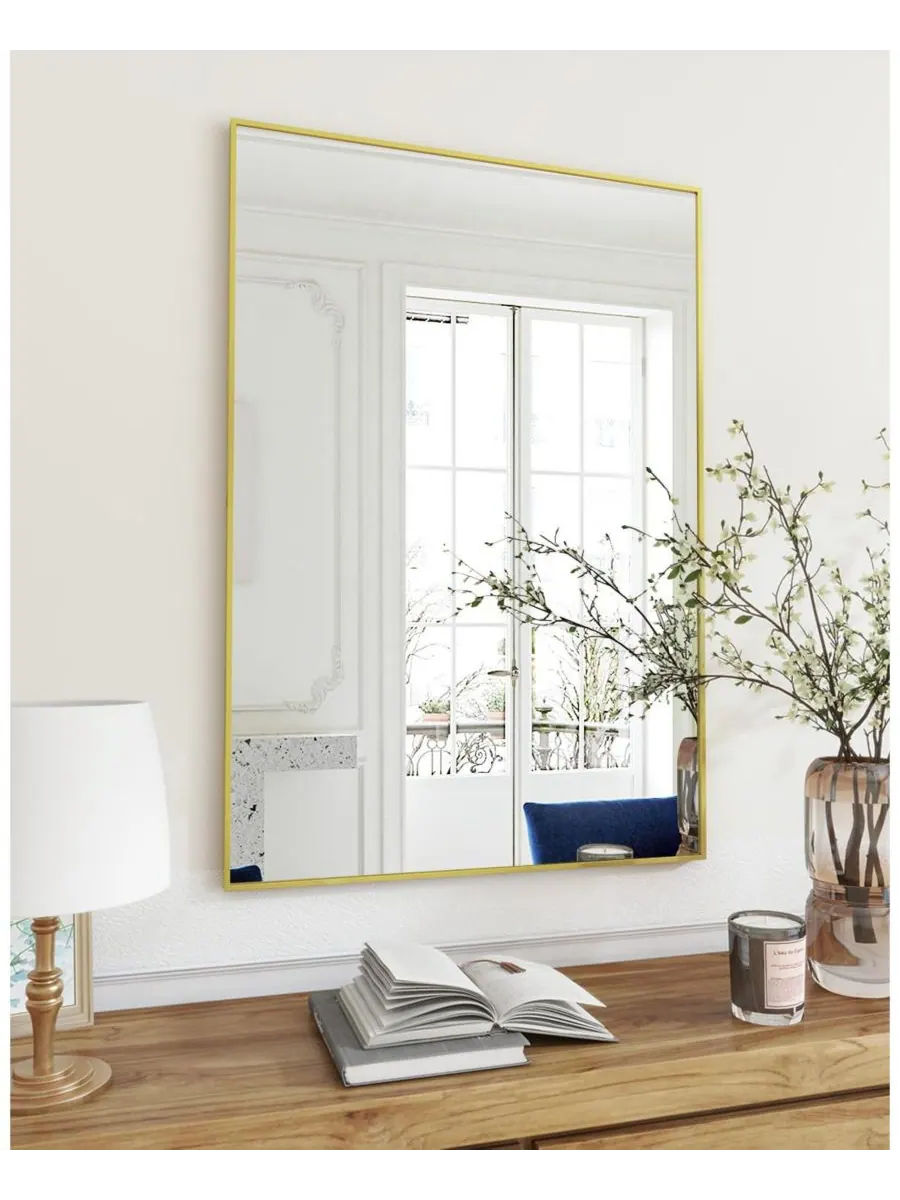 HOMLUX Прямоугольное настенное зеркало 24"x36" в раме из золотистого алюминиевого сплава — золотистый