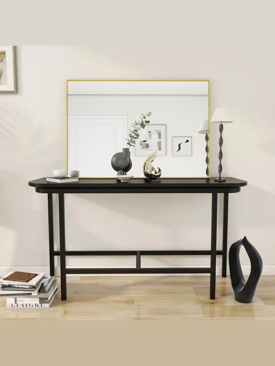 HOMLUX Прямоугольное настенное зеркало 24"x36" в раме из золотистого алюминиевого сплава — изображение 2 из 6, золото