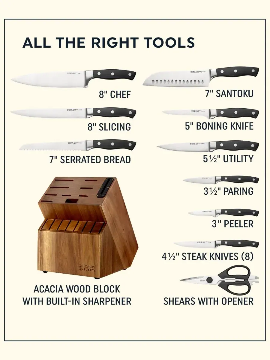 Набор ножей Insignia Classic из 18 предметов с подставкой и встроенной точилкой Chicago Cutlery — изображение 2 из 6, черный