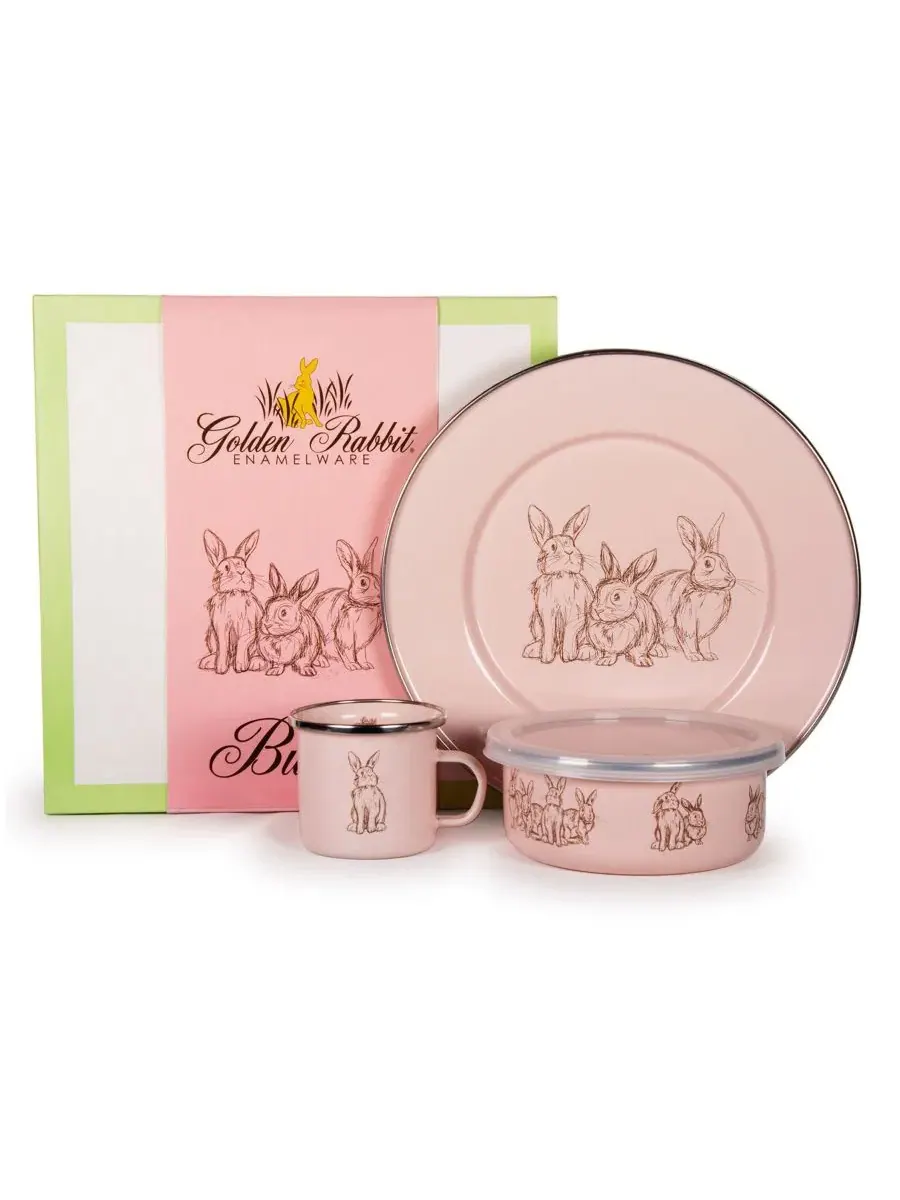 Набор детской посуды из 3 предметов Bunnies Enamelware Collection Golden Rabbit — изображение 1 из 1, розовый