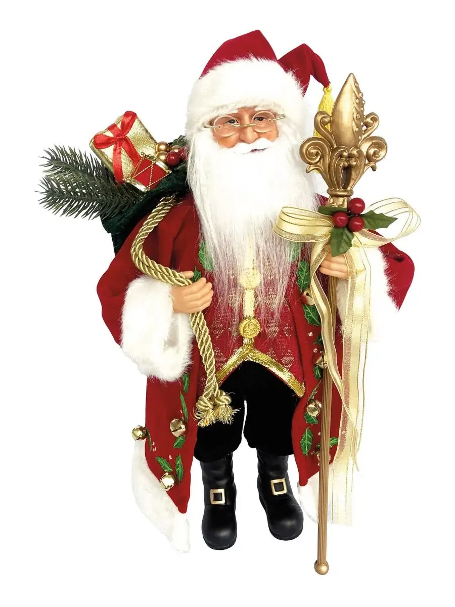 Фигурка Санта-Клауса с посохом и подарками, 38 см Santa's Workshop — красный