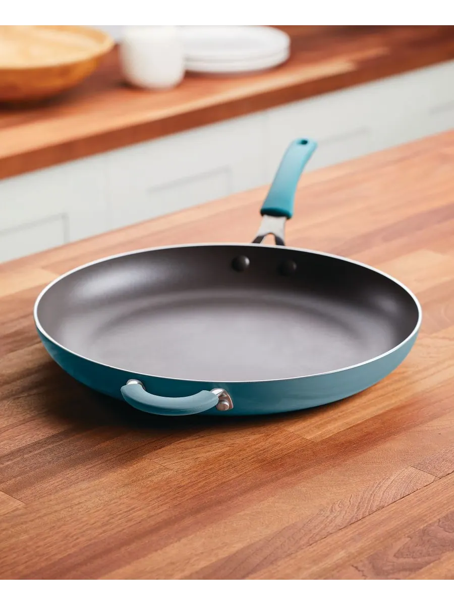 Алюминиевая сковорода с антипригарным покрытием Cook + Create, 14 дюймов Rachael Ray — изображение 6 из 9, синий