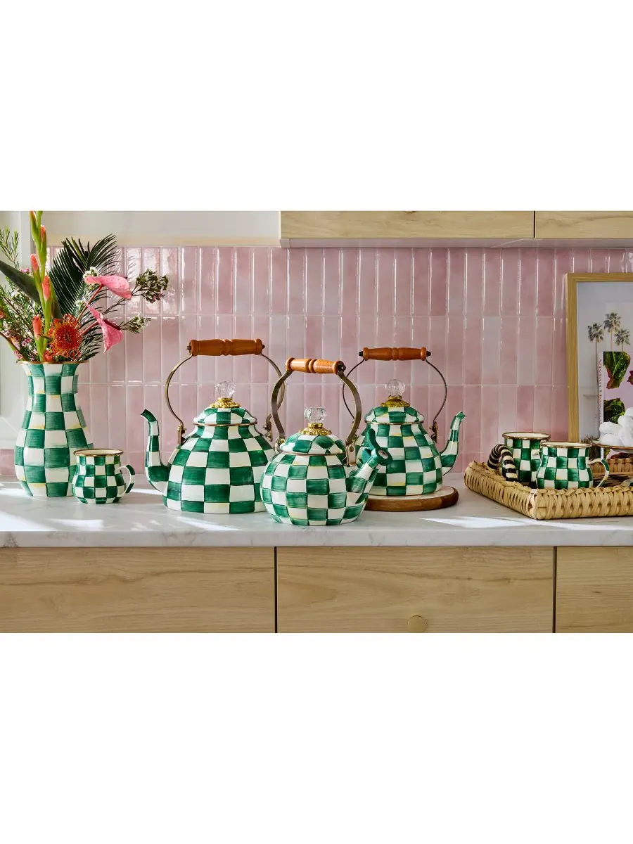 MacKenzie-Childs Чайник Emerald Check объемом 3 кварты — изображение 2 из 2, изумруд