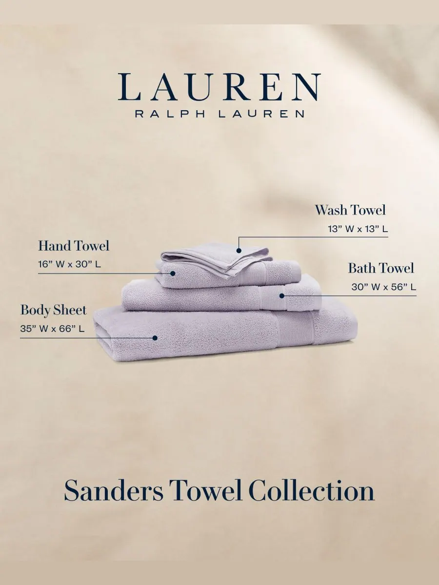 Антимикробное хлопковое полотенце для рук Sanders, размер 16 x 30 дюймов Lauren Ralph Lauren — изображение 2 из 2, серый